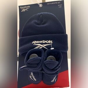 Reebok Hat Bootie Set Infant Accessory 0-6M Blue White Recycle Polyester Acrylic